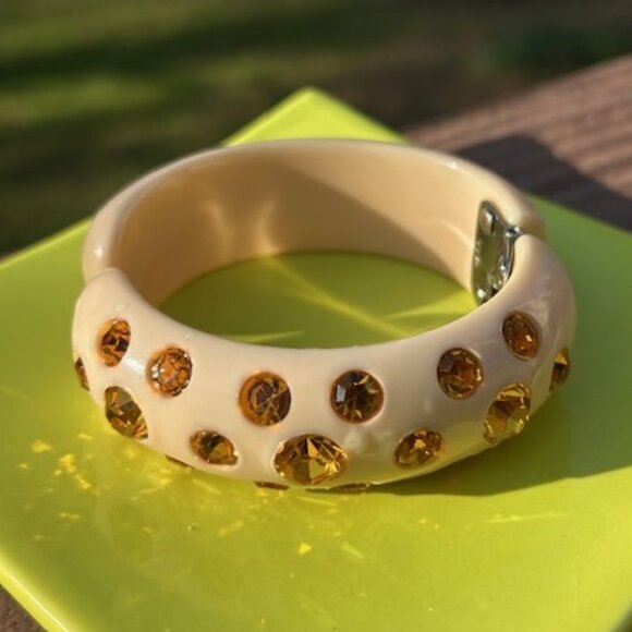 ALBERT WEISS Cream Orange Rhinestone Clamper BRACELET - Picture 4 of 9